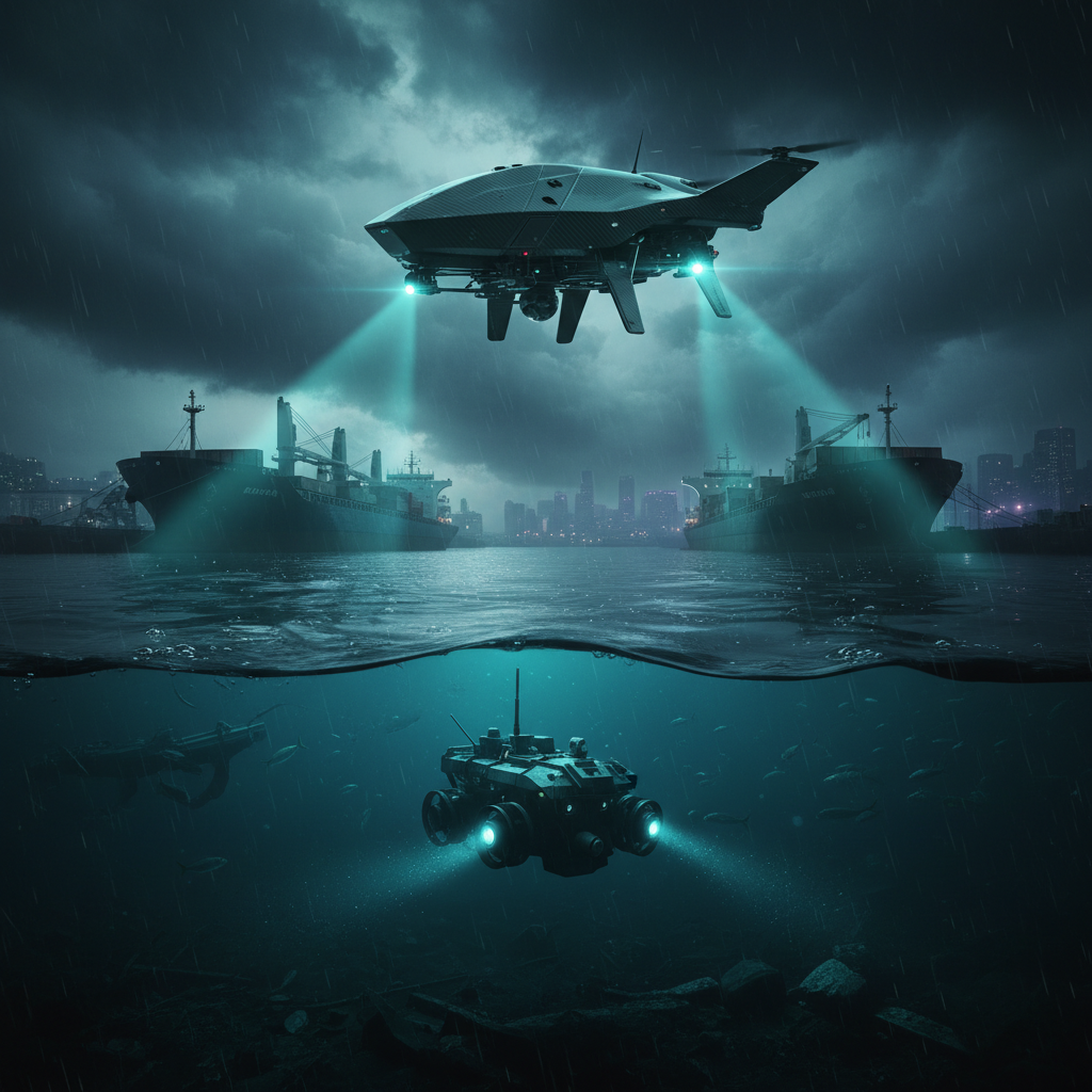 Autonomous surveillance drone over harbour