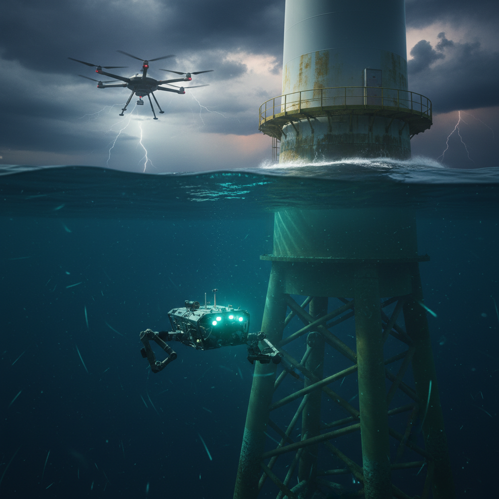 Autonomous ROV inspecting offshore wind turbine